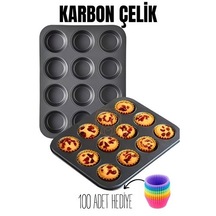 Zenvac 12 Li Muffin Kalıbı Teflon Çelik 100 Muffin Kağıtlı 719516 Zenvac29 Renkli