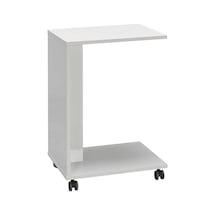 Çok Amaçlı Tekerlekli C Koltuk Sehpası-mat Lake Beyaz Diamond Beyaz 35x65x45 Cm Gxyxd