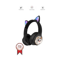 Hd11 Siyah Sevimli Kedi Karükatür Kulak Led Işıklı 5.3 Bluetooth Kulak Üstü Kulaklık