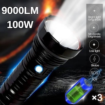 Gold Orion Şarjlı El Feneri 9000 Lümen, 100w Işık Gücü, 8800 Mah Batarya, Alüminyum Gövde Siyah
