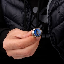 Mavi Mineli Deniz Çapası Model 925 Ayar Gümüş Erkek Yüzük