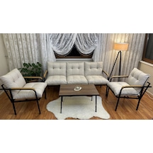Modern Style Home Modern Kadıköy Balkon, Bahçe, Cafe - Metal Kanepe Koltuk Takımı - 3+1+1+ Sehpa Krem Modernk029 Krem