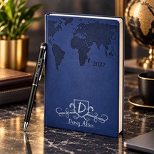 Bk Gift Kişiye Özel 378 Termo Deri Tarihli Ajanda & Siyah Touch Pen Tükenmez Kalem-11 Lacivert Akdnz-bitmeyencom38509 88411 Bk Gift