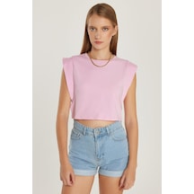 Tudors Kadın Slim Fit Dar Kesim Sıfır Kollu Bisiklet Yaka Pembe Bluz-34685 Pembe