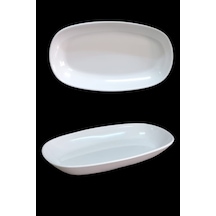 %100 Kırılmaz 6 Adet Melamin Oval Kayık Tabak 24x14 Cm - Beyaz Salata Meze Sos Tabağı Beyaz