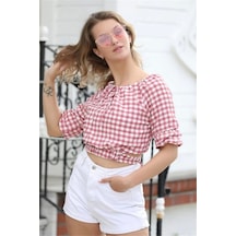 Lodmela Bağlama Detaylı Crop Bluz 1736gül Kurusu