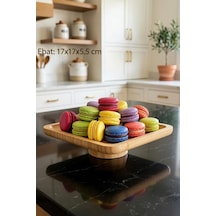Atbyhome Doğal Ahşap Kare Ayaklı Sunumluk İkramlık Stand 17x17 Cm