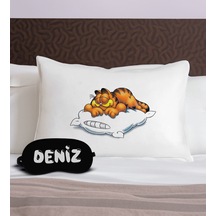 Bk Gift Kişiye Özel Eğlenceli Kedi Tasarrımlı Pamuklu Yastık Kılıfı Ve Göz Bandı Uyku Seti-4, Tasarım Ev Tekstili, Uyku Bandı, Ev Hediyesi