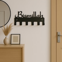 Lunoart Bismillah Yazılı Metal Anahtarlık Askılığı Siyah 6 Askılı Modern Duvar Dekoru Siyah