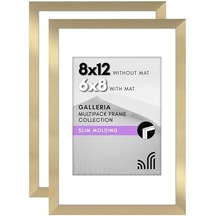 8x12 Resim Çerçevesi 2 İnç Altın Seti - Mat İle 6x8 Resim Çerçevesi Veya Matsız 8x12 Çerçeve Olarak Kullanın - Yatay Veya Dikey Ekran İçin Pleksiglas Kapaklı Kolaj Resim Çerçeveleri