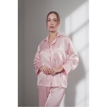 Gizotti Pudra Saten İkili Pijama Takımı M Pudra