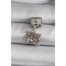 Mey İthalat 316l Çelik Gümüş Renk Sallantı New York Yazı Model Nomination Charm Çok Renkli