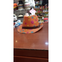 Çocuk Fötr Şapka Unisex Model Renkli Yazlık Paper İplik 50 Cm Turuncu