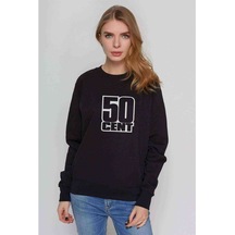 50 Cent Logo Baskılı Siyah Kadın Sweatshirt