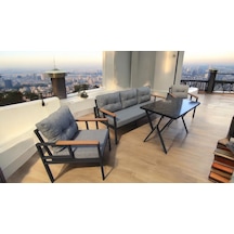 Pimango Pi Elize Bahçe Balkon Mobilyası Gri 3+1+1 Ve Perla Masa Gri