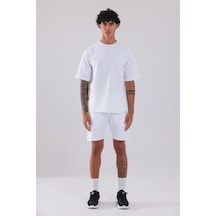 Rowinger Waffle Dokulu Oversize T-shirt Ve Şort Erkek Takım Whıte