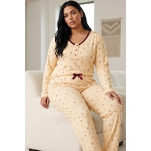 Siyah İnci Pamuklu Likralı Büyük Beden Battal Boy Örme Pijama Takım26240876 Sarı