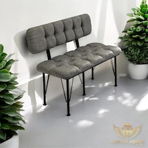 By Hakan Aşkın Metal Ayaklı Metal Alt Kasalı Keten Gri New 2024 Sırtlı Bench Bank Gri Keten