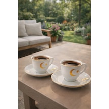 Ay Yıldız Desenli Porselen Türk Kahvesi Fincan Takımı Gold Detaylı 2 Li Kahve Fincanı Beyaz - 832106095 Beyaz