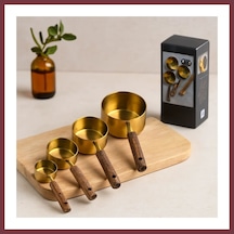 Storeşahin 4'lü Ölçü Kaşık Seti 250/125/80/60 Ml - Gold Metal Ahşap Saplı Shn0720