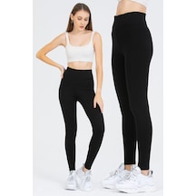 Bonbonetti Chocolate Baby & Kids Kadın Siyah Yüksek Bel Toparlayıcı Çelik Interlok Düz Spor Tayt Pantolon SiYAH