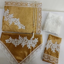 Lamazihome 5 Parça Ekru Kadife Fransız Güpürlü Seccade (487587211)