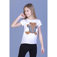 Toontoy Kids Toontoy Kız Çocuk Ayıcık Baskılı Tişört Beyaz