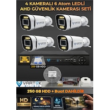 4 Kameralı 6 Atom Led Gece Renkli Görüşlü Güvenlik Kamerası Seti + 250 Gb Hdd