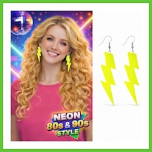 Bezos 80 90& 39 Lar Retro Neon Sarı Şimşek Küpe 10 Cm Dmc Diğer