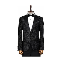 Wessi Leopar Desenli Slim Fit Siyah Erkek Smokin Ceket Siyah