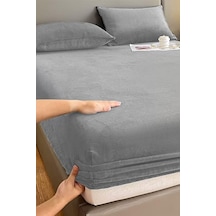 Kadife Kumaş Çift Kişilik Fitted Lastikli Çarşaf Takımı 160x200+30 Cm Açık Gri Çok Renkli