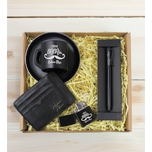Bk Gift Kişiye Özel İsimli Baba Temalı Siyah Türk Kahvesi Fincanı&metal Kalem&çakmak&kartlık Cüzdan Hediye Seti, Sevgiliye Hediye-2, Babaya Hediye, Ba