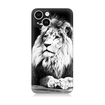 Apple Uyumlu iPhone 14 Siyah Beyaz Aslan Desenli Silikon Kılıf