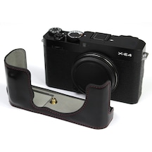 Cbtx Pu Deri Kamera Çanta Alt Kılıf Koruyucu Yarım Gövde Kapağı Fuji X -e4 Uyumlu Pil Açılış - Siyah