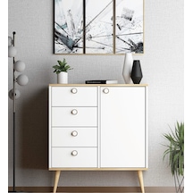 Floradesign Time Şifonyer / Çok Amaçlı Dolap/ Çekmeceli Şifonyer / Kapaklı Şifonyer / 4 Çekmeceli Şifonyer Meşe/beyaz