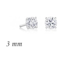 Gümüş Yuvarlak Tek Taş Zirkon Küpe - 3 mm