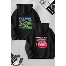 Macklin Sevgili Çift Kombin Hızlı Ve Öfkeli Eclipse Ve S2000 Sırt Baskılı Kapüşonlu Sweatshirt 2li Set Takım Siyah Mck1239 Siyah