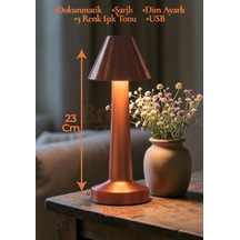 Dokunmatik Masa Ve Gece Lambası Dokunmatik Lamba Abajur Led Şarjlı Masa Lambası Ledli Rose Gold 23cm