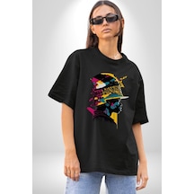 Canlı Afrobeat Füzyon Renkli Siluet Pamuklu Bisiklet Yaka Unisex Oversize Boyfriend Dijital Baskılı Siyah T-shirt Siyah