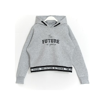 Kız Çocuk Kapüşonlu 3 İp Crop Top Gri