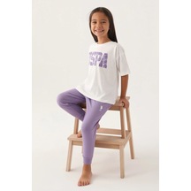 Lisanslı Flower Detailed Kız Çocuk Pijama Takımı Lila