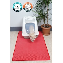 60x110 Cm Hücreli Kedi Kumu Paspası Kedi Matı Kedi Tuvalet Önü Paspası Kırmızı