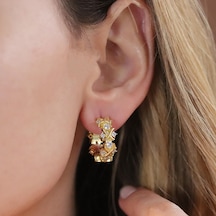 Zirkon Taşlı Daire Tffny Modeli Gold Kaplama Gümüş Işıltı Küpe Gümüş