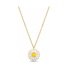Çekirdekjewelry 925 Ayar Gümüş Sarı Altın Kaplama Papatya Kolye Beyaz Mineli Çiçek Model Sarı
