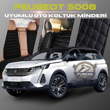 Peugeot 5008 Siyah Tay Tüyü Cepli & Terletmez Sırtlı Oto Koltuk Minder Seti - Koruma Kılıfı  Ön & Arka Set
