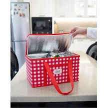 Termo Lüks Piknik Çantası Kırmızı Ekoseli 35 X 20 X 20 Cm Kırmızı