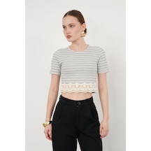 Verymoda Eteği Dantelli Çizgili Bluz D2394 Siyah Çizgili