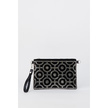 Vivaq Kadın Halka Altın Taşlı Süet Bilek Askılı Ve Zincir Askılı Portföy El Ve Clutch Çanta SİYAH