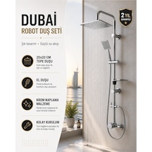 Lüx Premium Dubai Robot Duş Seti Modern Tasarım Yağmurlama Tepe Full Krom Duş Seti