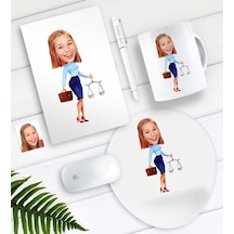 Kişiye Özel Bayan Avukat Karikatürlü Defter Kalem Kupa Mouse Pad Seti-3